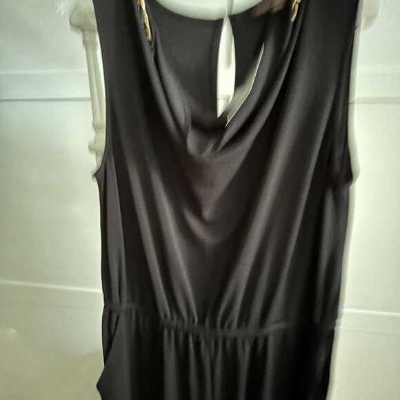 BNWT BOLD ELEMENTS black jumpsuit gold chain neckline (L) POCKETS - Picture 6 of 8